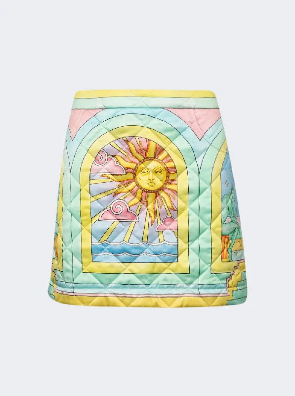 Art Deco Quilted Curved Hem Mini Skirt