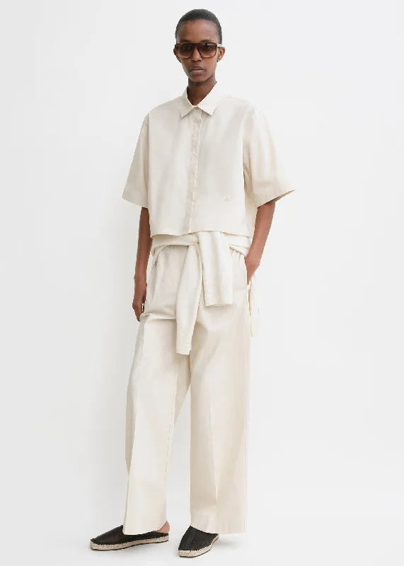 Cropped cotton-poplin shirt stone