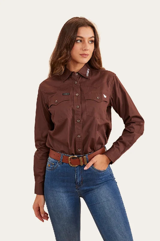 Lambert Womens Full Button Work Shirt - Chocolate