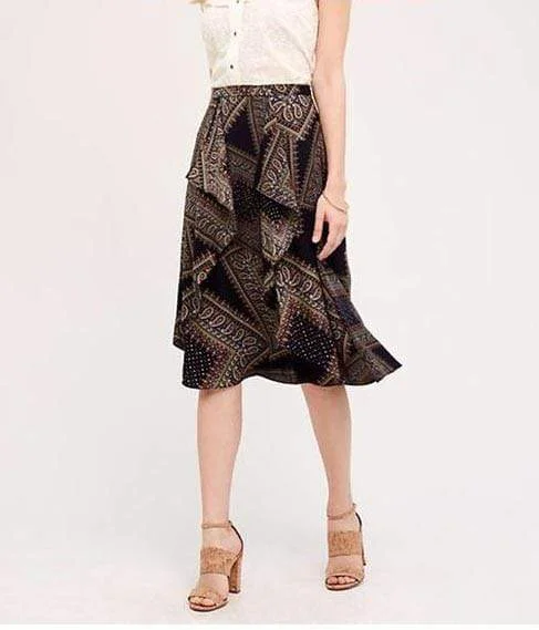 Romantic Paisley Ruffled Midi Skirt