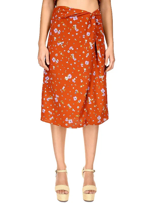 Womens Floral Print Mid Calf A-Line Skirt