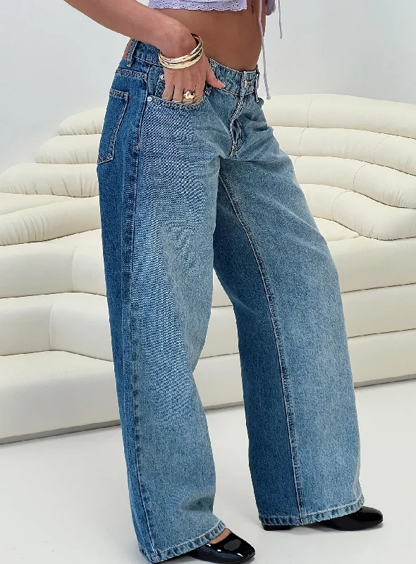 Ferris Two-toned Straight Leg Jean Blue Wash Denim