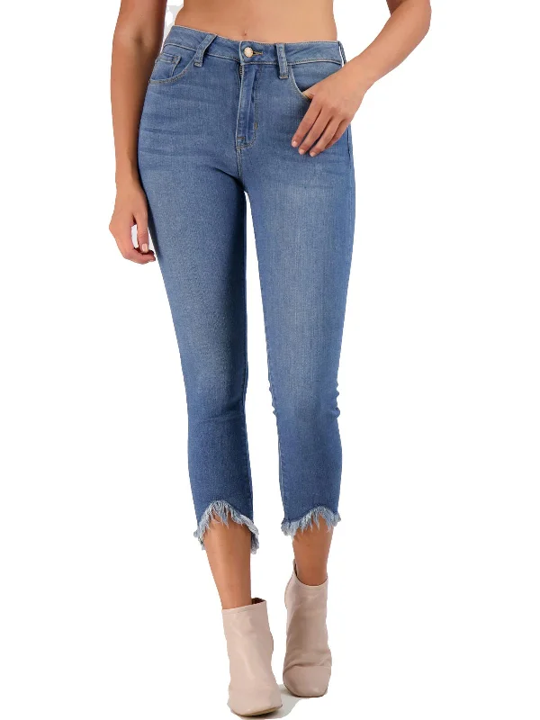 Womens High Rise Frayed Hem Skinny Jeans