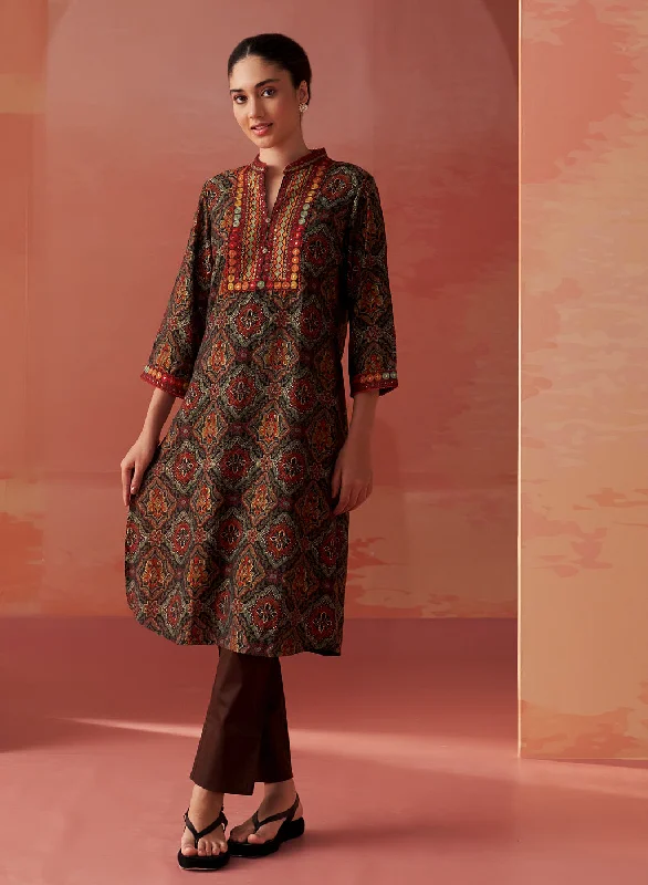 Samiya Black Printed Chanderi Kurta