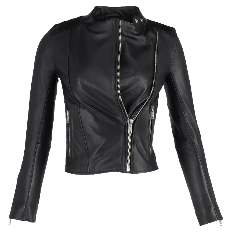 Maje Biker Jacket in Black Lambskin Leather