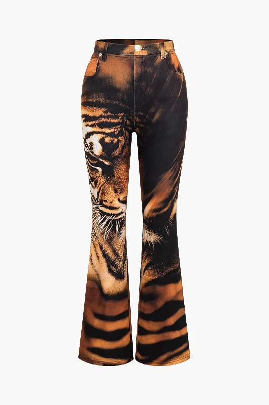 Tiger Print High Waist Trousers