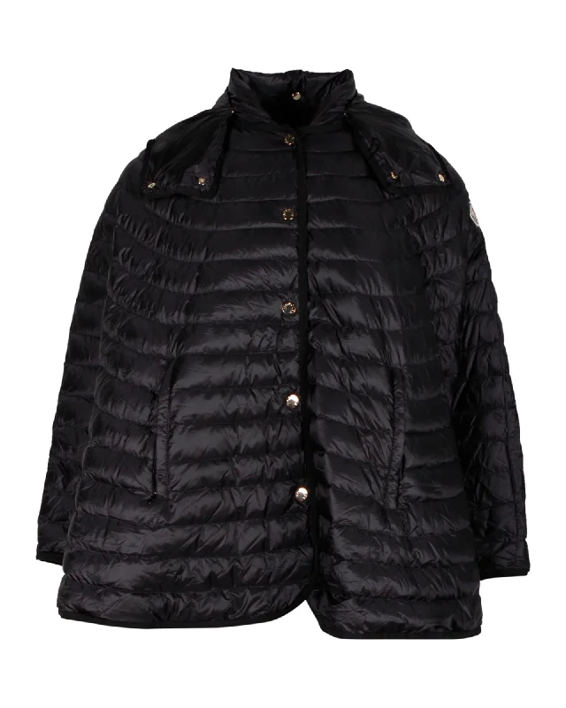 Moncler Chinchard Poncho-Style Puffer Jacket in Black Nylon