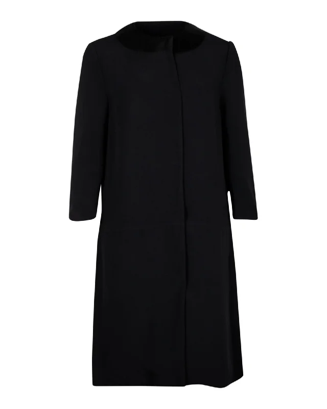 Prada Silk Collar Coat in Navy Blue Viscose