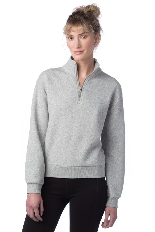 Alternative Womens Eco Cozy Fleece Mock Neck 1/4 Zip Sweatshirt - Heather Grey