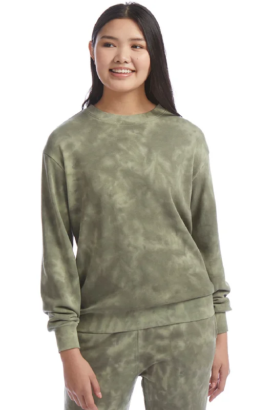 Alternative Womens Eco Washed Throwback Crewneck Sweatshirt - Olive Tonal Tie Dye