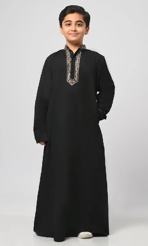 Arabic Boys Muslim Thread Embroidered Detailing Thobe