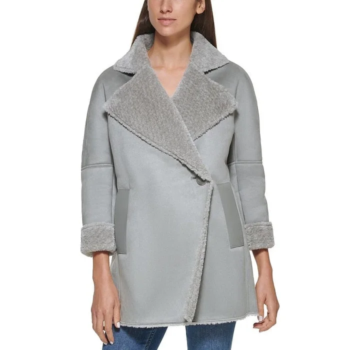 Calvin Klein Women's Midi Warm Faux Coat Gray Size X-Large