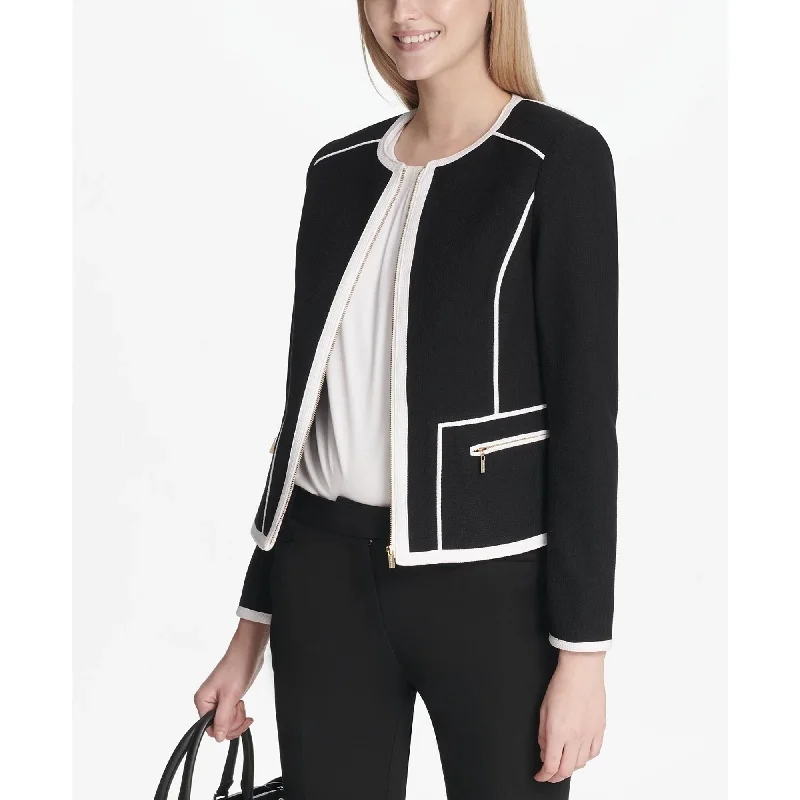 Calvin Klein Women's Piped-Trim Jacket Charcoal Size 10