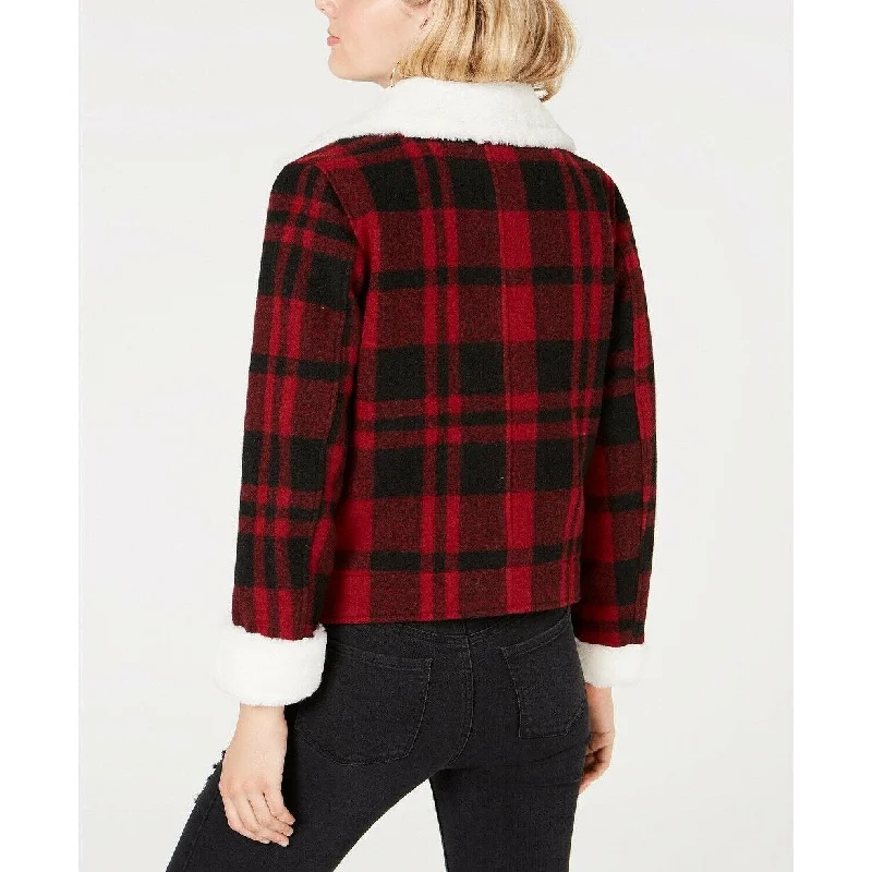 Coffee Shop Juniors Women's Faux-Faux-Collar Plaid Jacket Red/Black Size Small