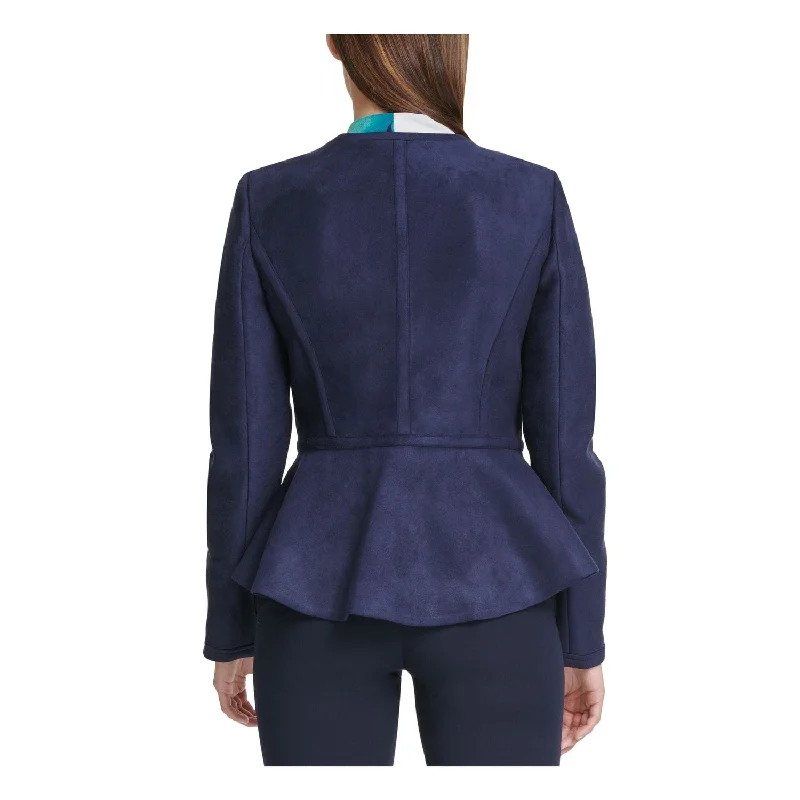 Dkny Women's Faux Suede Lightweight Peplum Jacket Blue Size 4