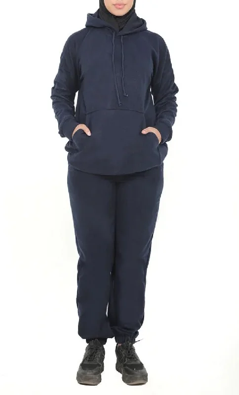 Girls Warm Fleece Track Set-Navy