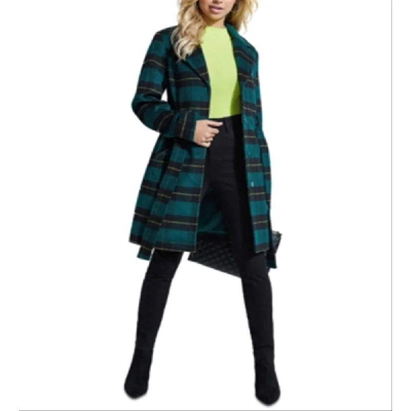 Guess Women's Checkmate Belted Coat Green Size X-Small