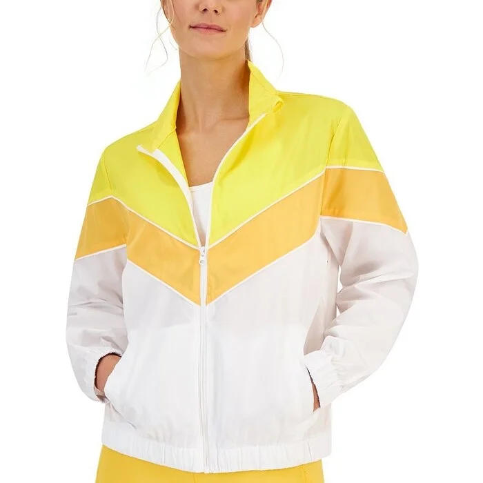 ID Ideology Women's Chevron Striped Windbreaker Yellow Size Medium