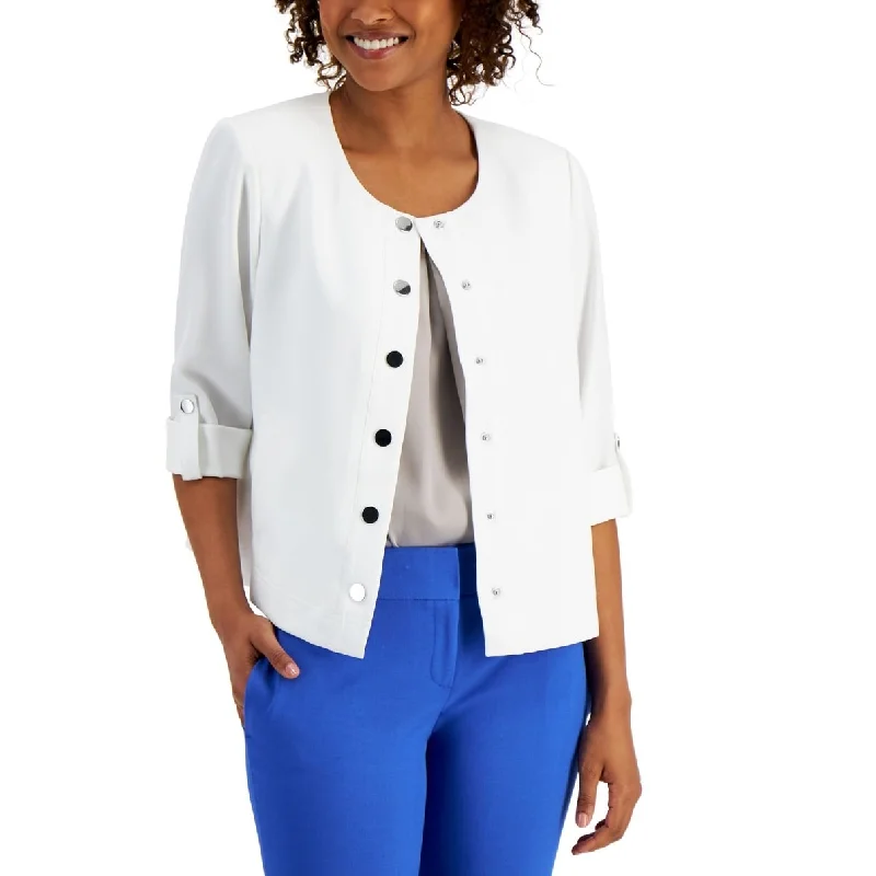 Kasper Women's Roll Sleeve Crepe Jacket White Size Small