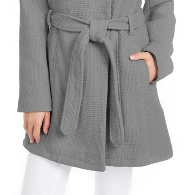 Madden Girl Girl's Asymmetrical Belted Wrap Coat Gray Size Small