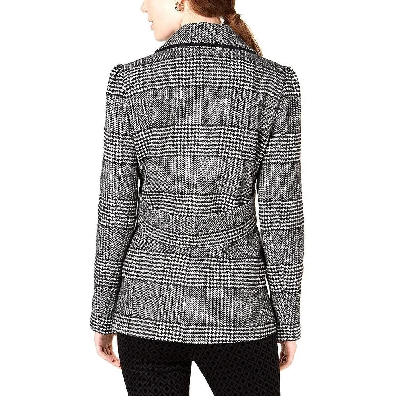 Maison Jules Women's Plaid Peacoat Jacket Black Size Medium