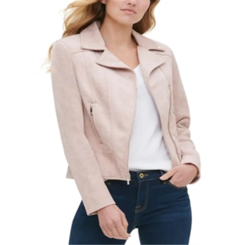 Tommy Hilfiger Women's Faux Suede Moto Jacket Pink Size 10 - 29