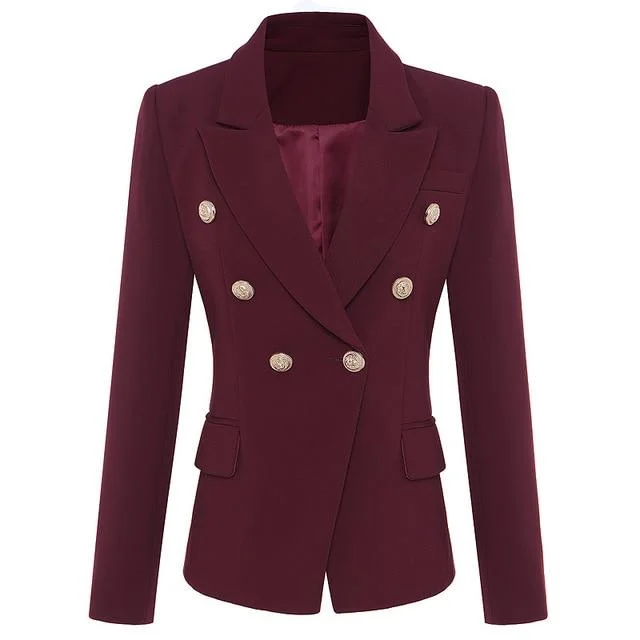 Top Quality Double Breasted Fashion Blazer with Metal Buttons for Women