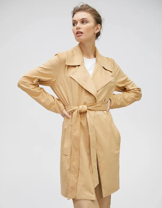 Vegan Suede Stretch Belted Wrap Jacket