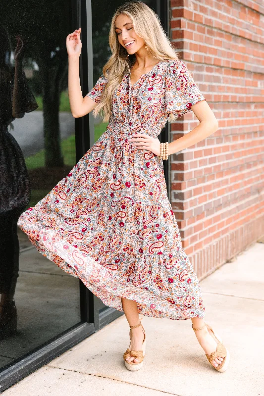 All For Your Love Brown Paisley Midi Dress