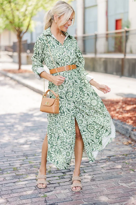 All The Best Green Abstract Midi Dress