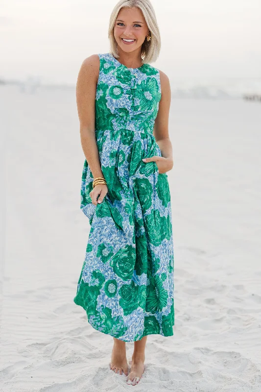 All Together Now Green Floral Midi Dress