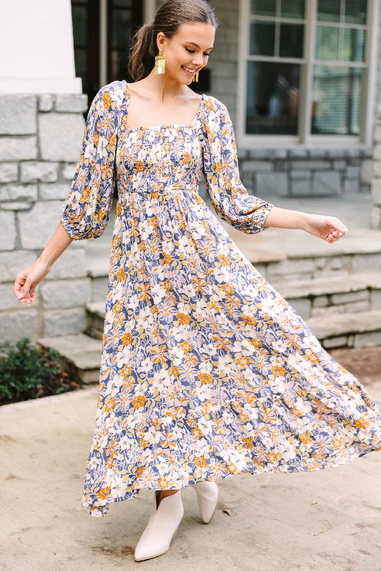 Feeling Connected Blue Floral Midi Dress