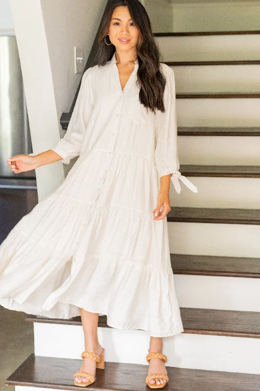 Leading Back To You Eggshell White Tiered Midi Dress