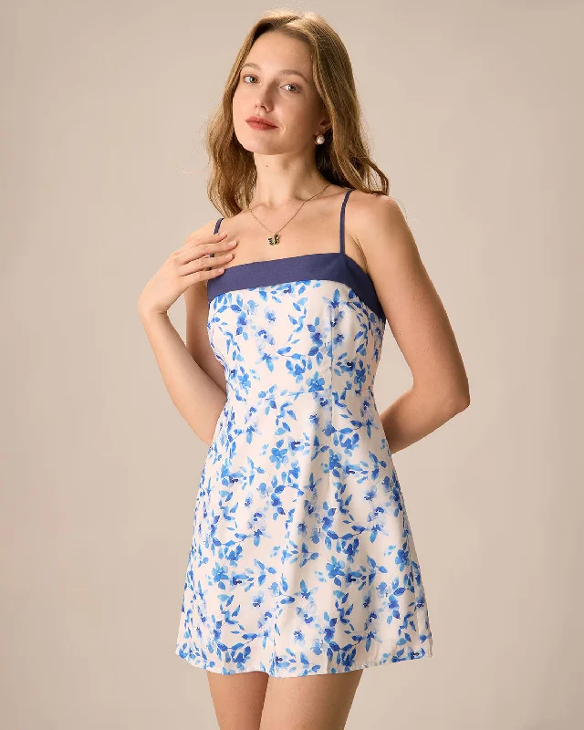 Women's Blue Floral Slip Mini Dress