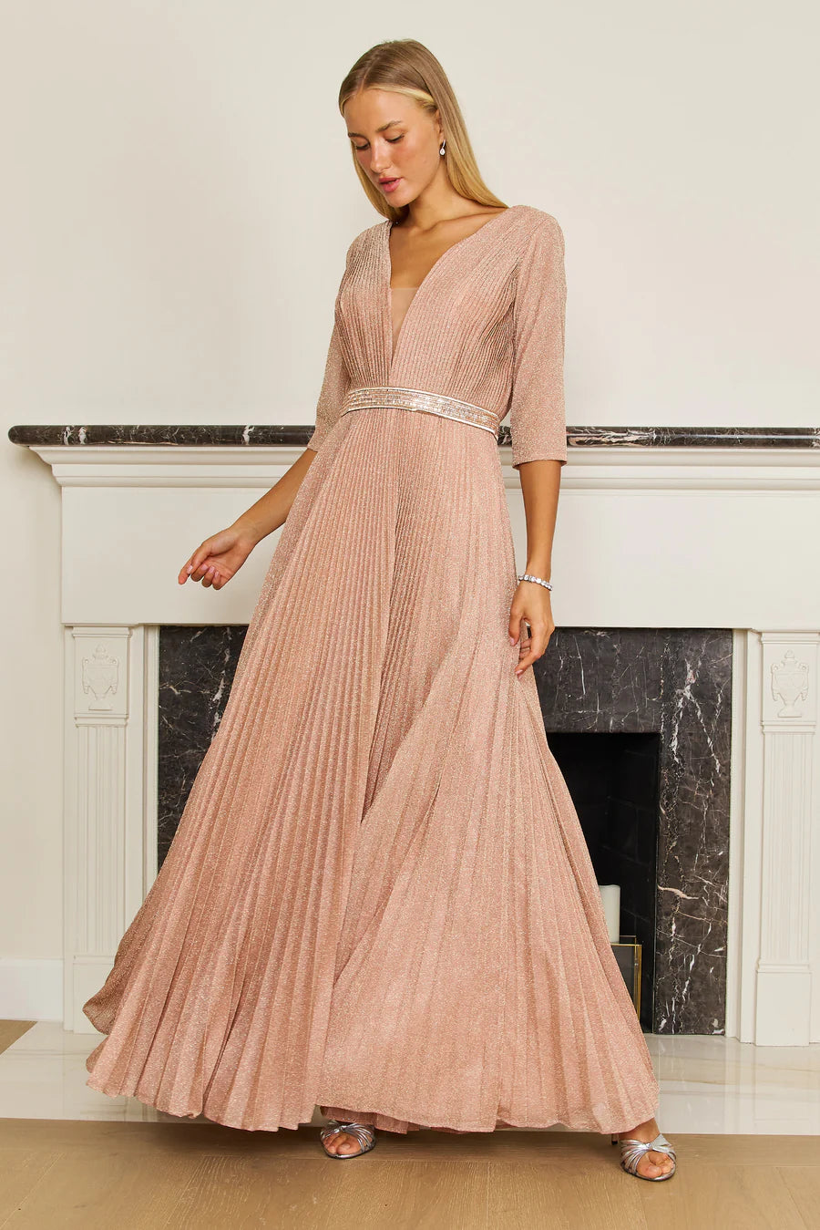 Dylan & Davids Long Sleeve Formal Evening Dress Rose Gold