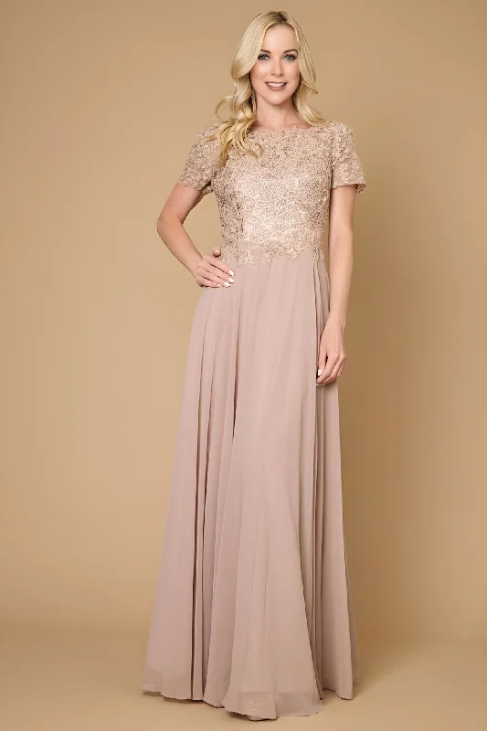 Dylan & Davids Short Sleeve Mother Of The Bride Evening Dress Mocha