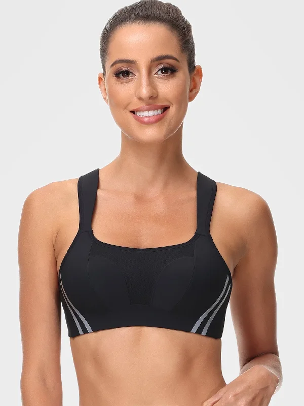 Wirefree Reflective Stripe Bras Plus Size Black