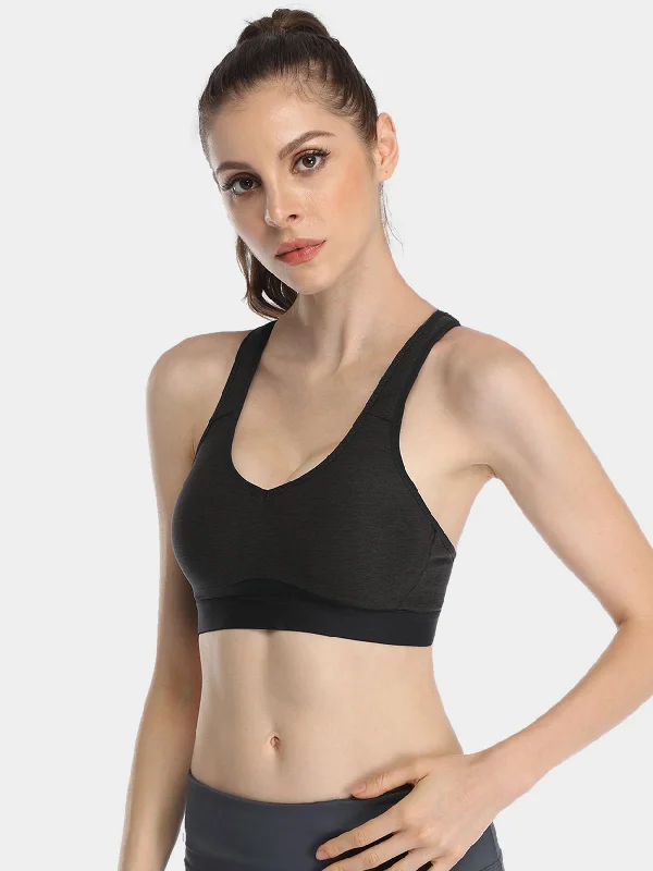 Medium Impact Sports Wirefree Padded Strappy Bra Black