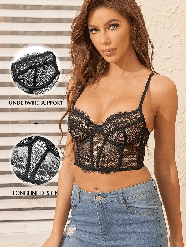 Lace Balconette See Through Underwire Multiway Bralette Black