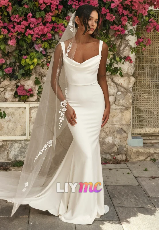 Sweetheart Sleeveless Sleek Satin Mermaid Wedding Dress