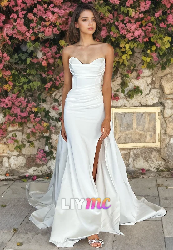 Sweetheart Sleeveless Side Slit Mermaid Beach Wedding Dress