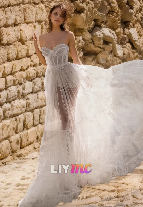 LW021 - A line Sweetheart Tulle Boho Wedding Dress